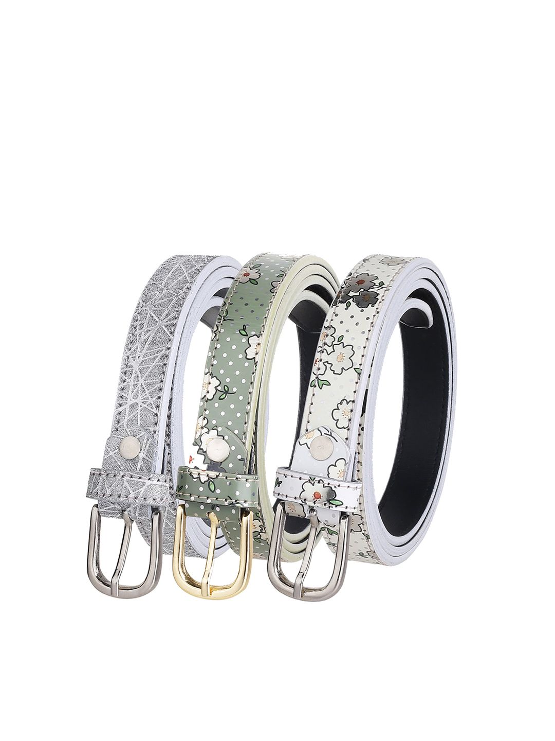 URBAN ALFAMI Women Silver-Toned Textured 3 PU Belt Price in India