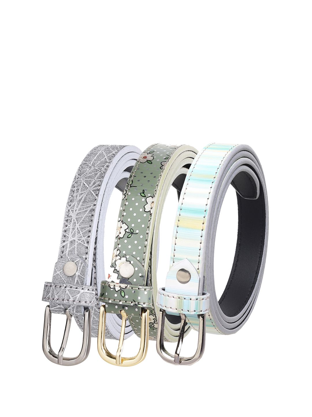 URBAN ALFAMI Women Silver-Toned Printed Belt Set Of 3 Price in India