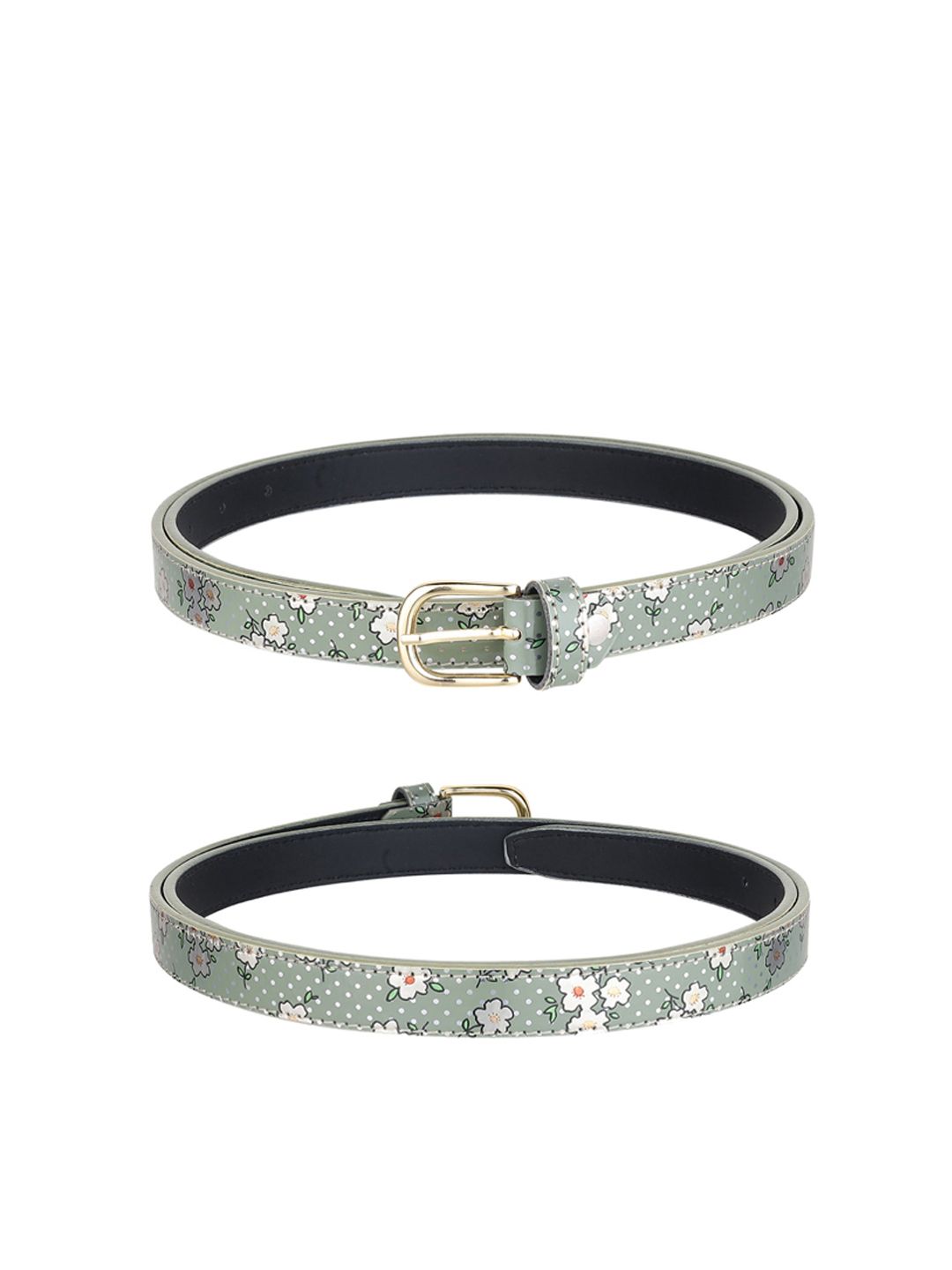 URBAN ALFAMI Women Black, Green & Pink Floral Printed Set of 3 PU Belt Price in India