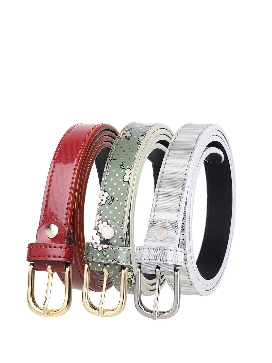 Women Pack of 3 Green Textured Casual Belt Price in India