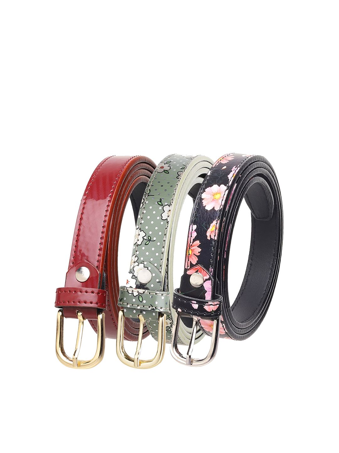 URBAN ALFAMI Women Maroon Textured Pack of 3 Belt Price in India