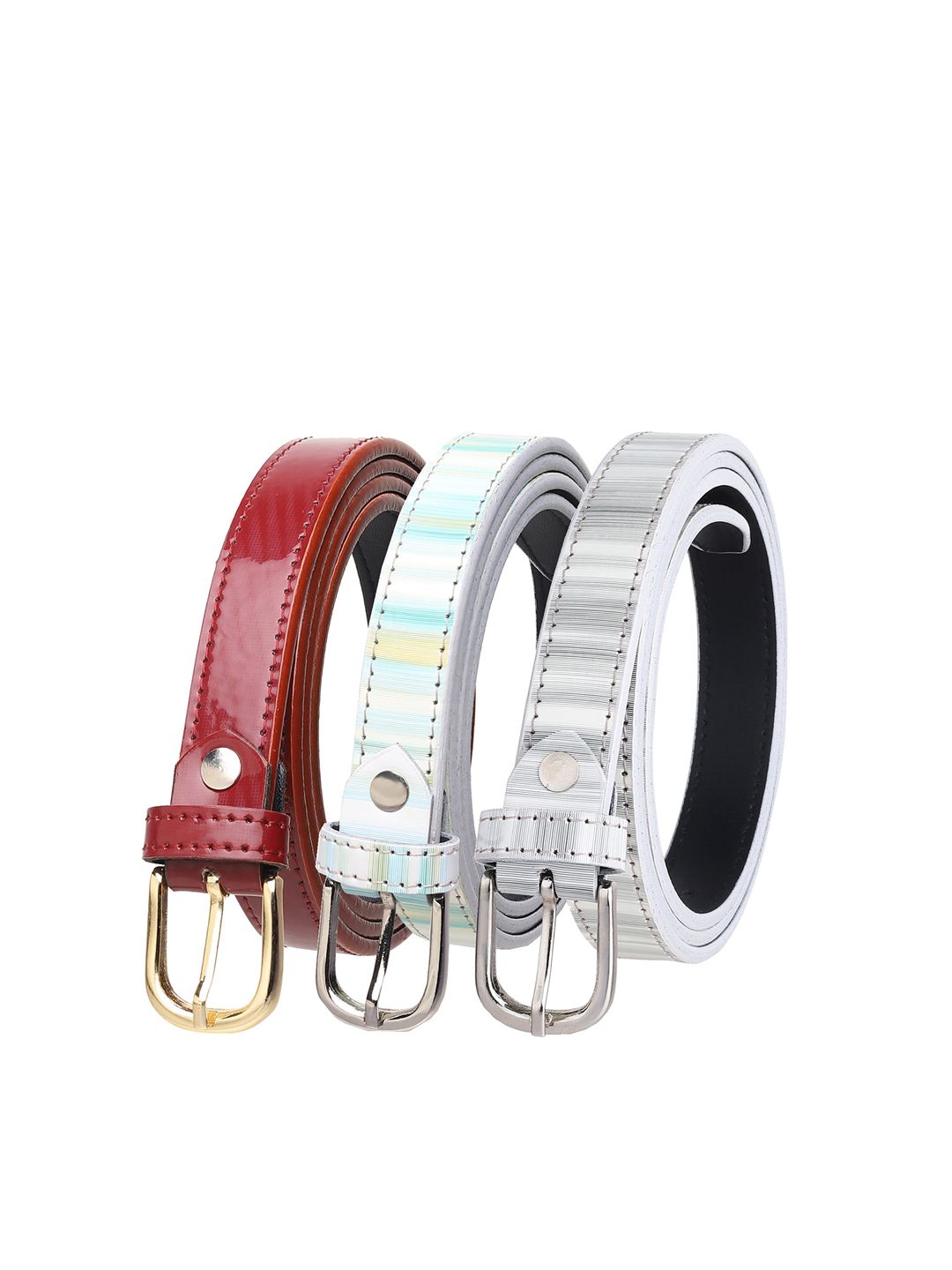 Women Pack of 3 Multicolored Textured Casual Belt Price in India