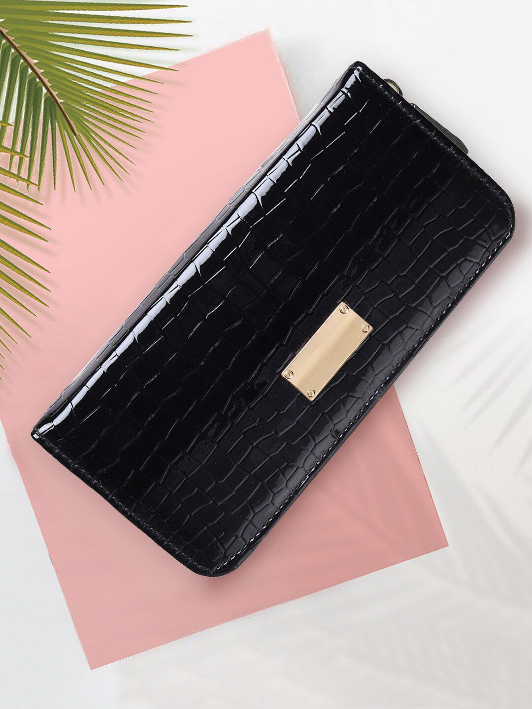 Apsis Women Black Textured Zip Around Wallet Price in India