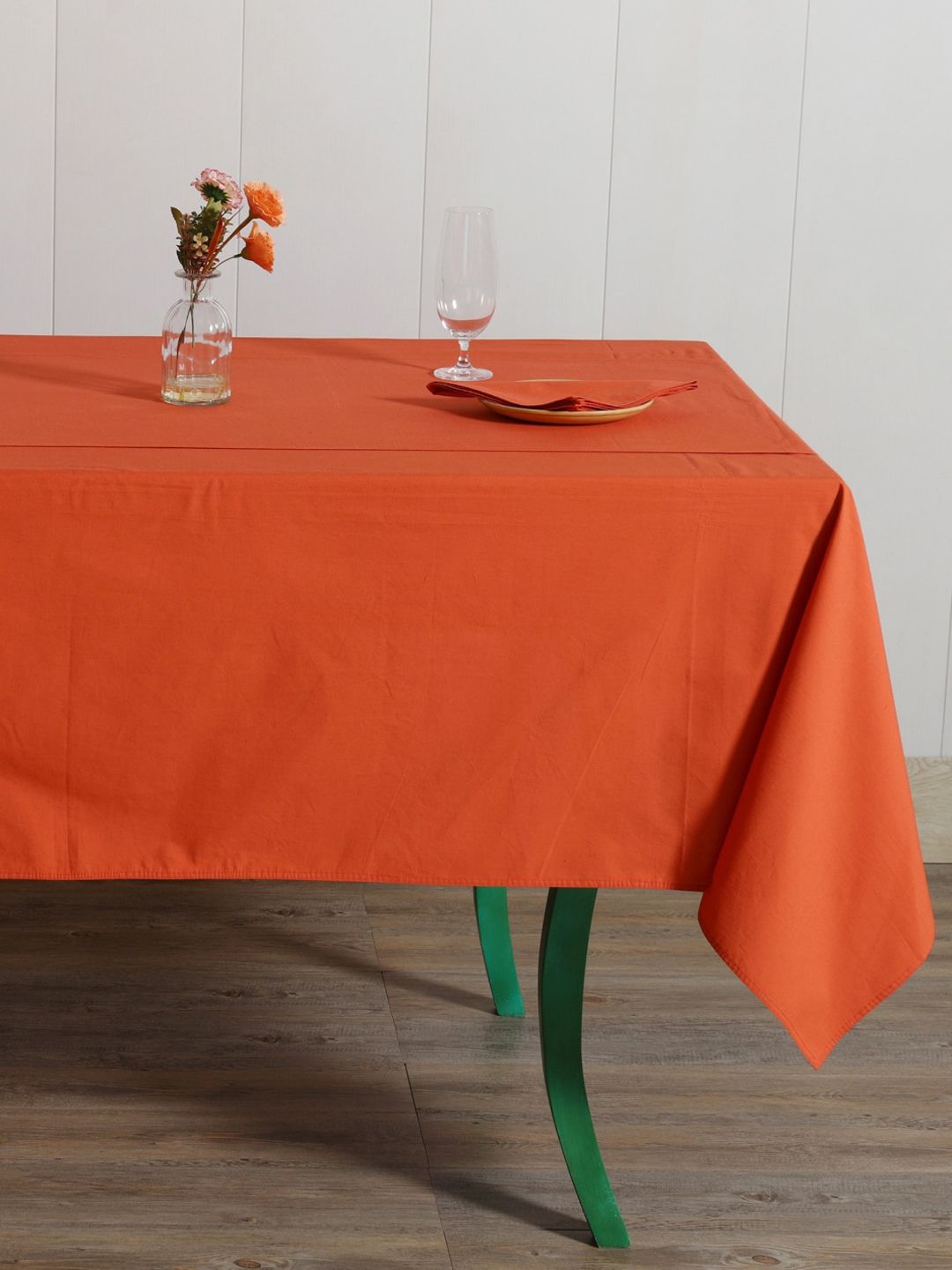 HANDICRAFT PALACE Orange Solid Pure Cotton 6-Seater Table Cover With 6 PC Napkins Price in India