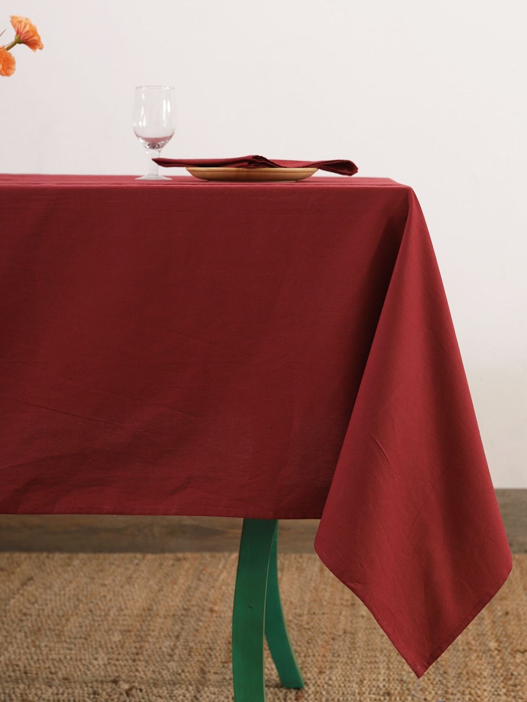 HANDICRAFT PALACE Burgundy Solid  Pure Cotton Table Cover with 6 Piece Napkins Price in India