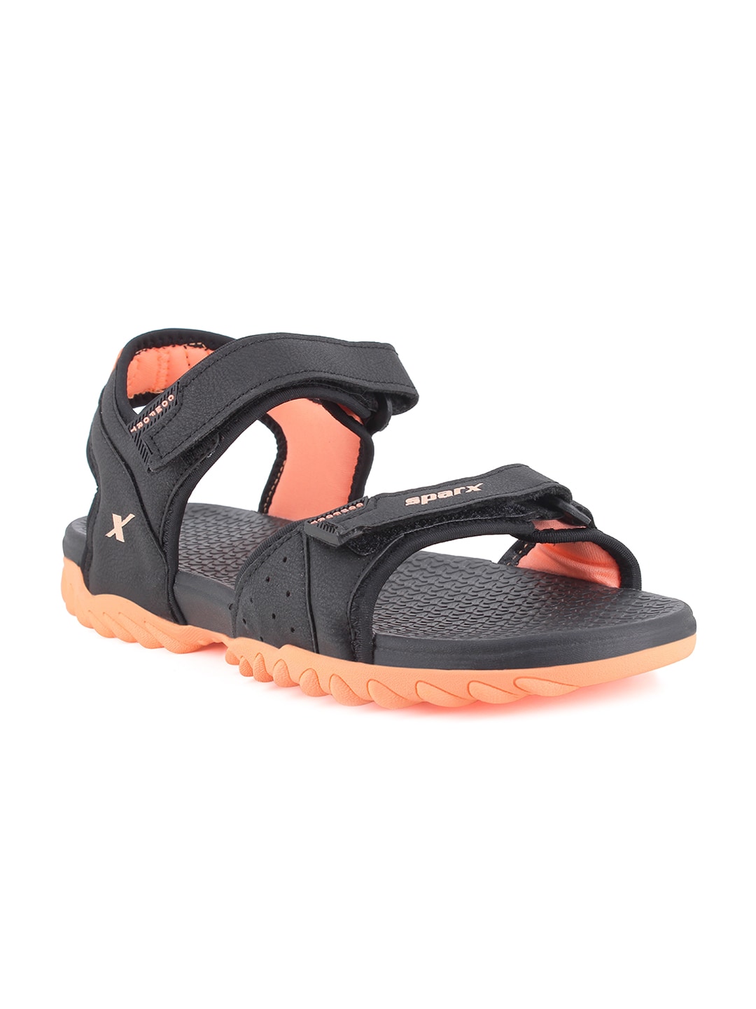Sparx Women Black & Orange Patterned Sports Sandals Price in India