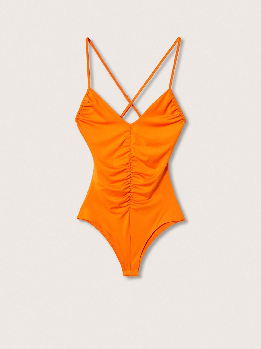 Orange Solid Ruched Bodysuit