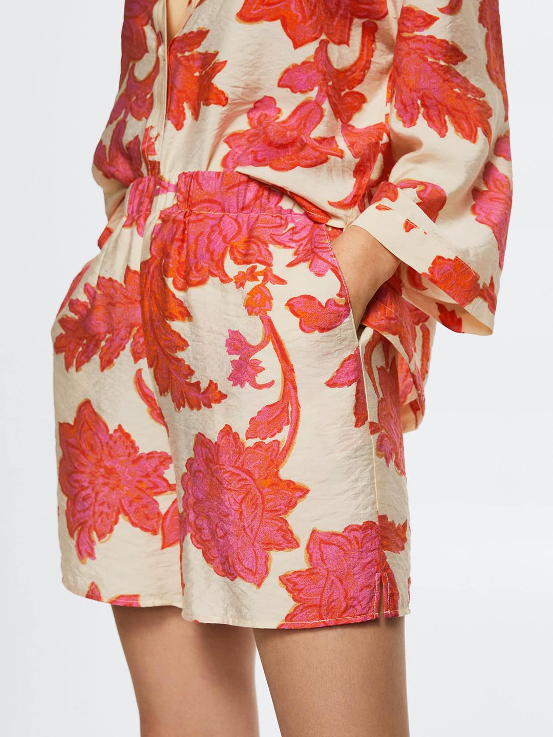 Beige Floral Printed Shorts