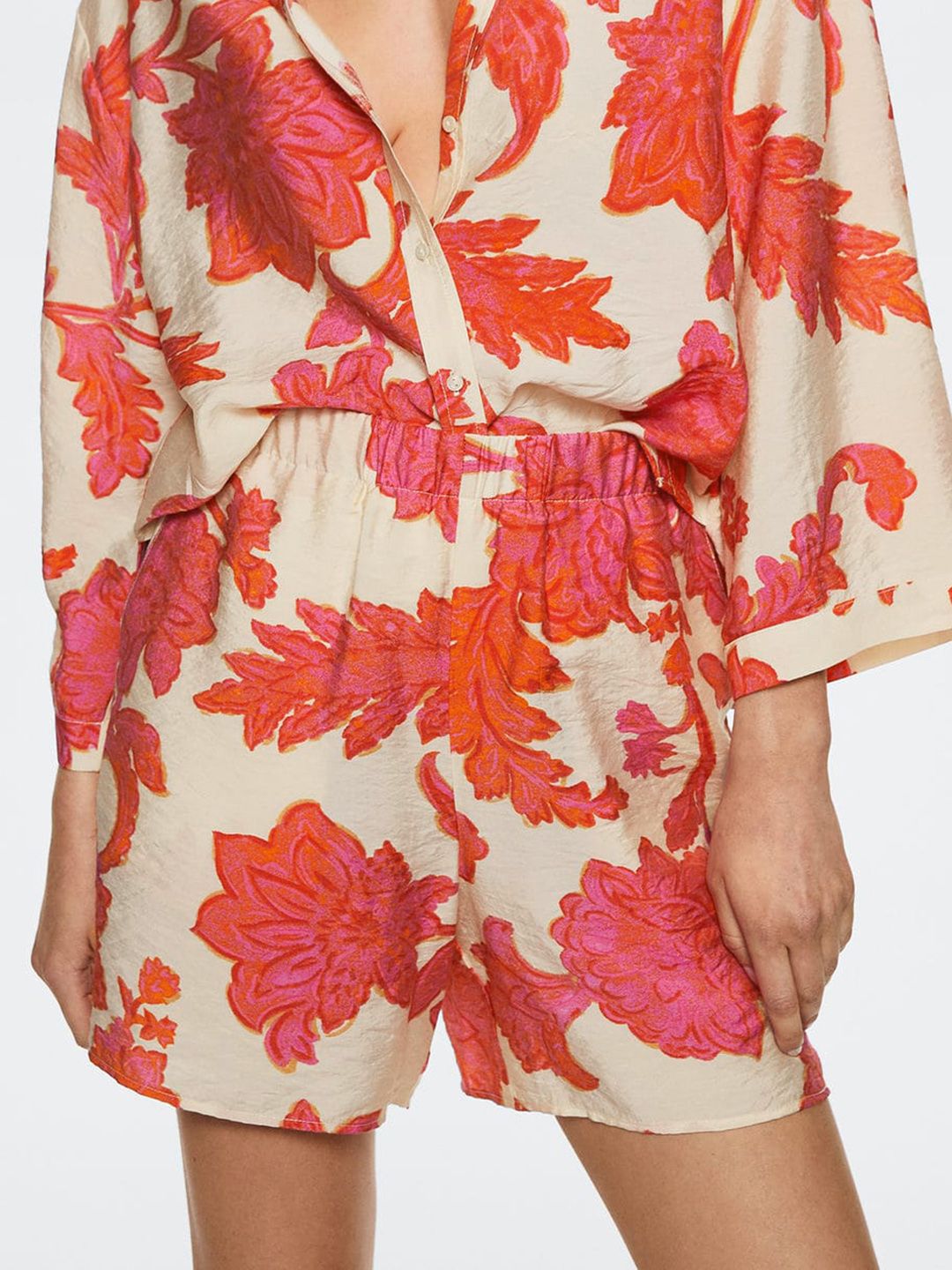 Beige Floral Printed Shorts