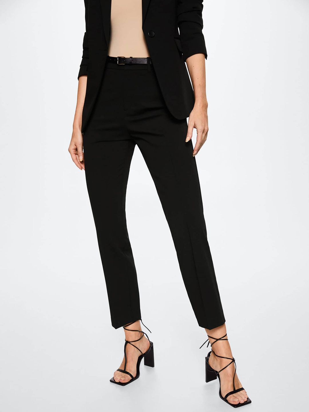 MANGO Women Black Solid Trousers Price in India