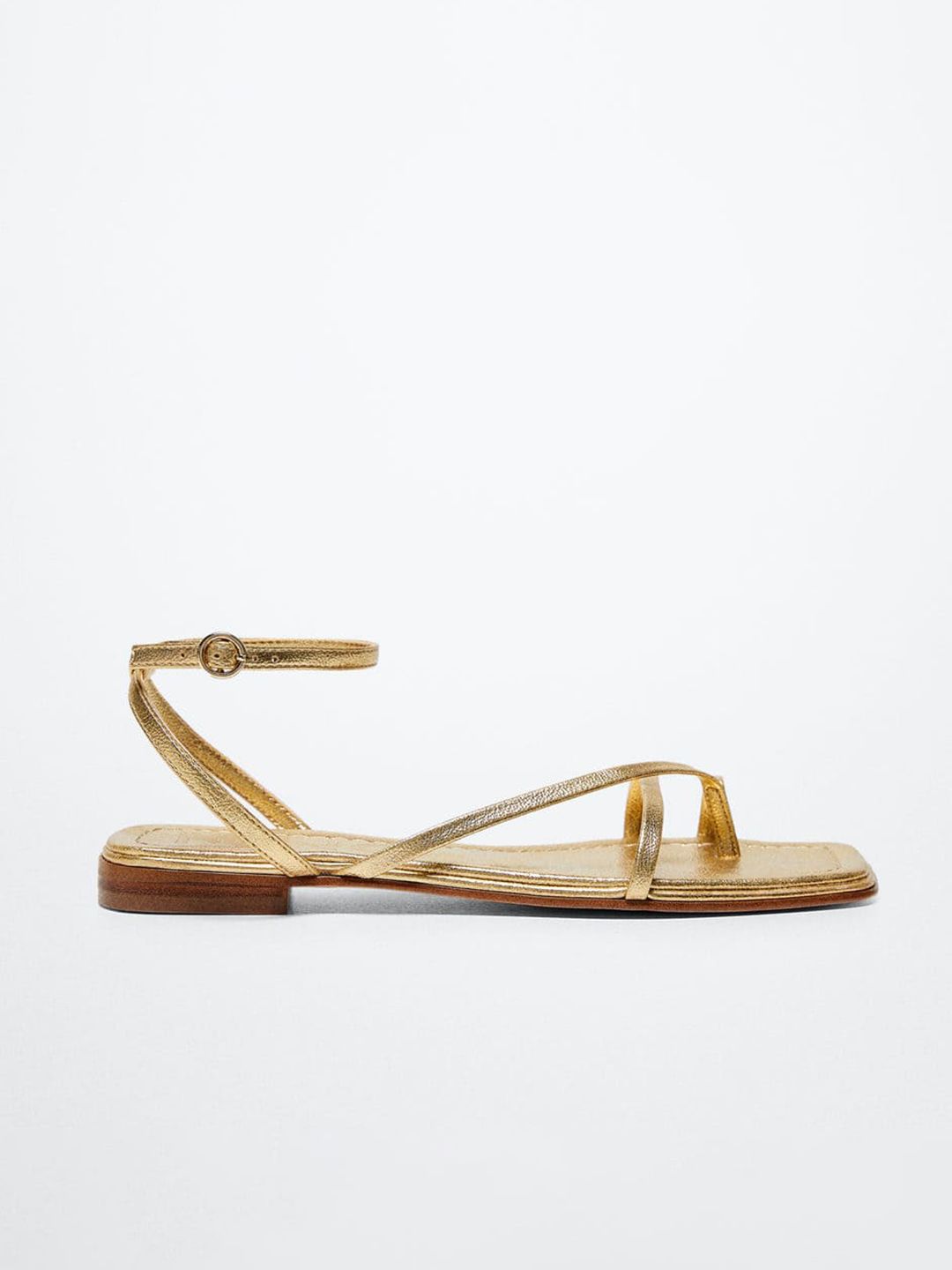 MANGO Women Solid Gold-Toned One Toe Flats Price in India