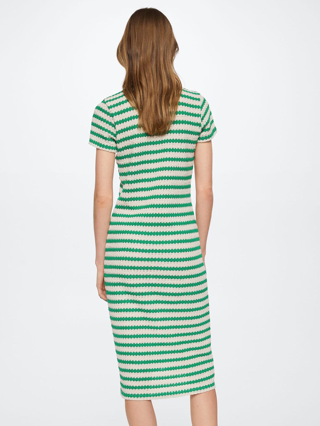 mango green stripe dress Glassworks London Green Wrinkled Simple Shift Dress