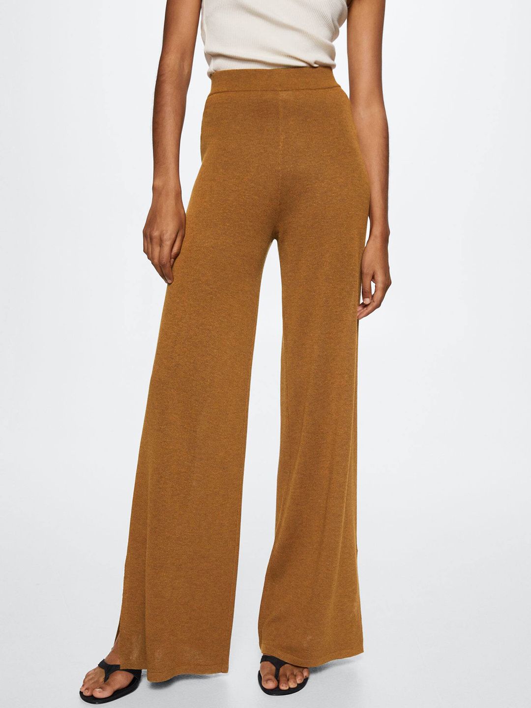 MANGO Women Brown High-Rise Parallel Trousers Price in India