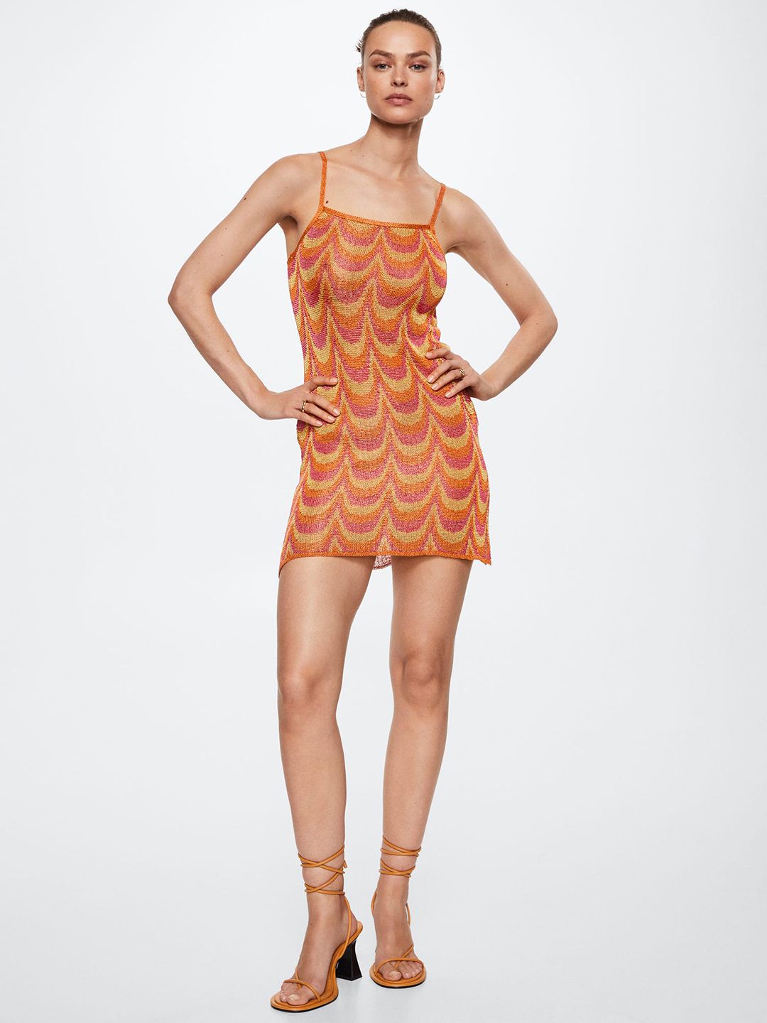 Rust Orange & Pink Retro Print Bodycon Mini Dress