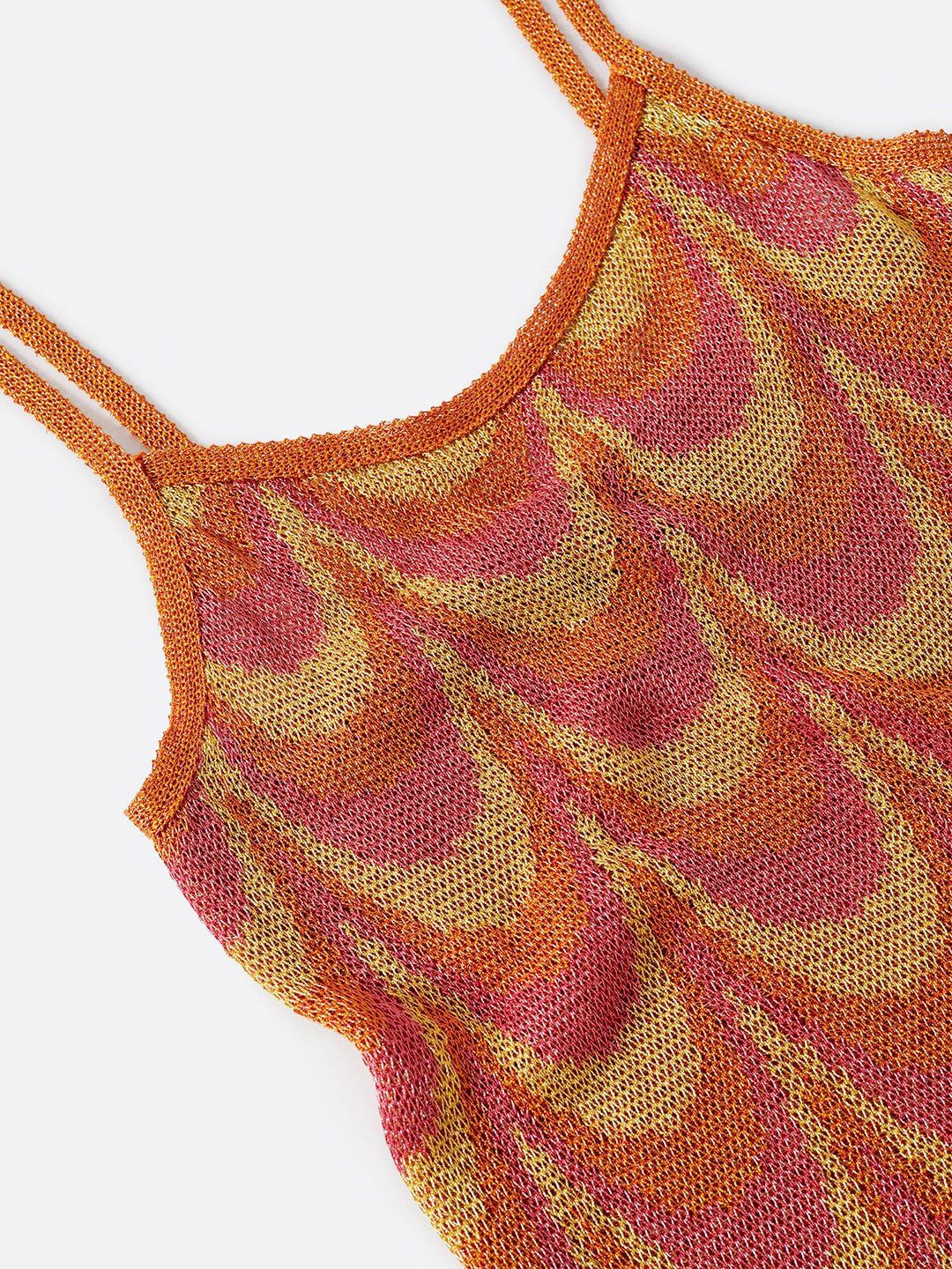Rust Orange & Pink Retro Print Bodycon Mini Dress