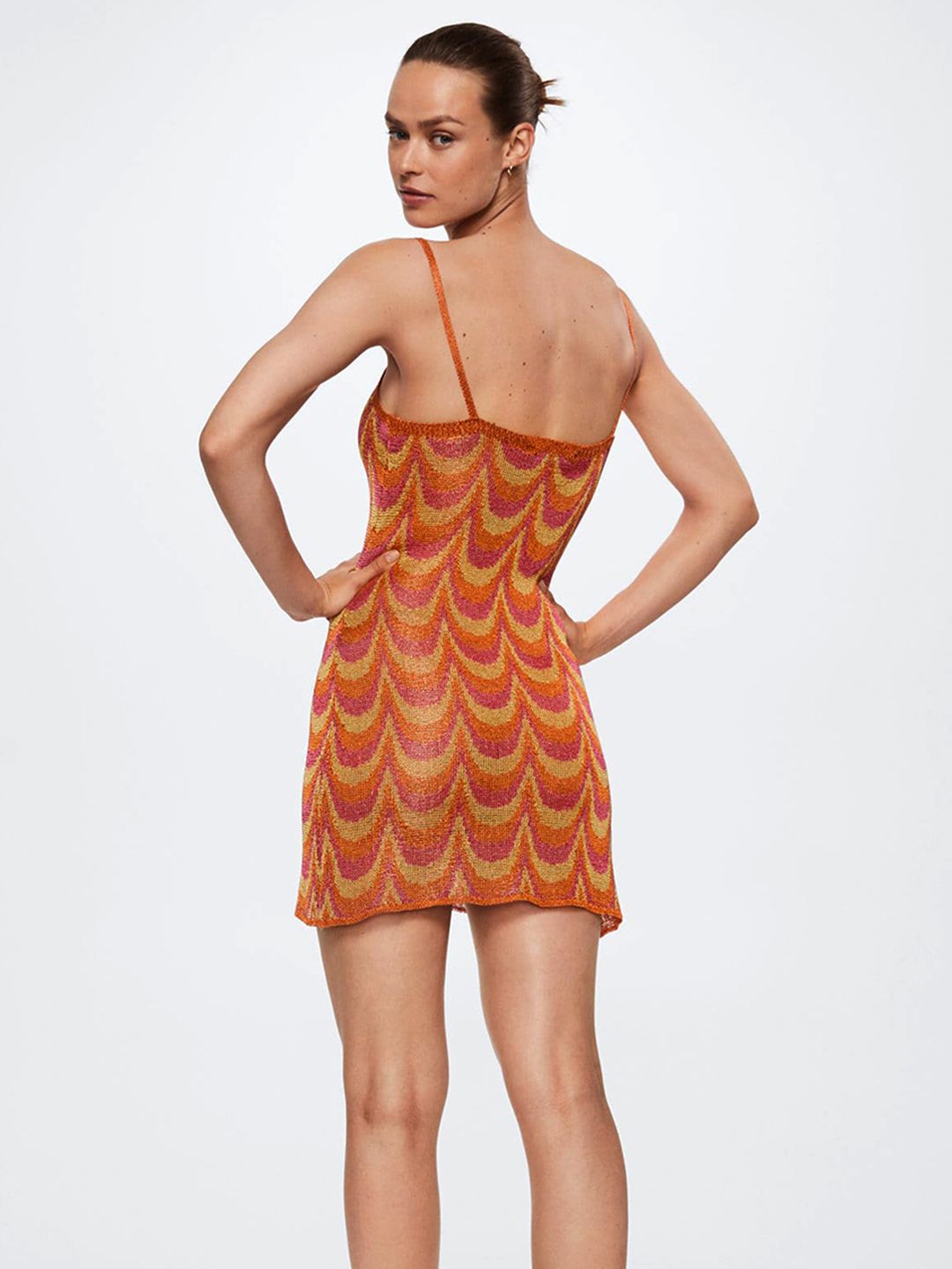 Rust Orange & Pink Retro Print Bodycon Mini Dress