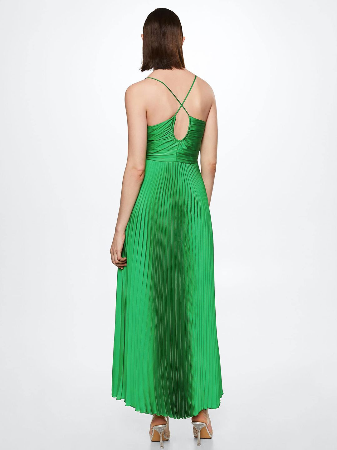 Buy MANGO Green Solid Ruched Accordion Pleated Styled Back Maxi Dress -  Dresses for Women 19101134 | Myntra