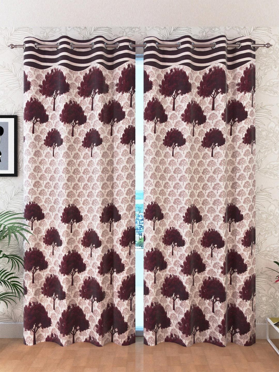 Homefab India Burgundy & Pink Set of 2 Room Darkening Window Curtain Price in India