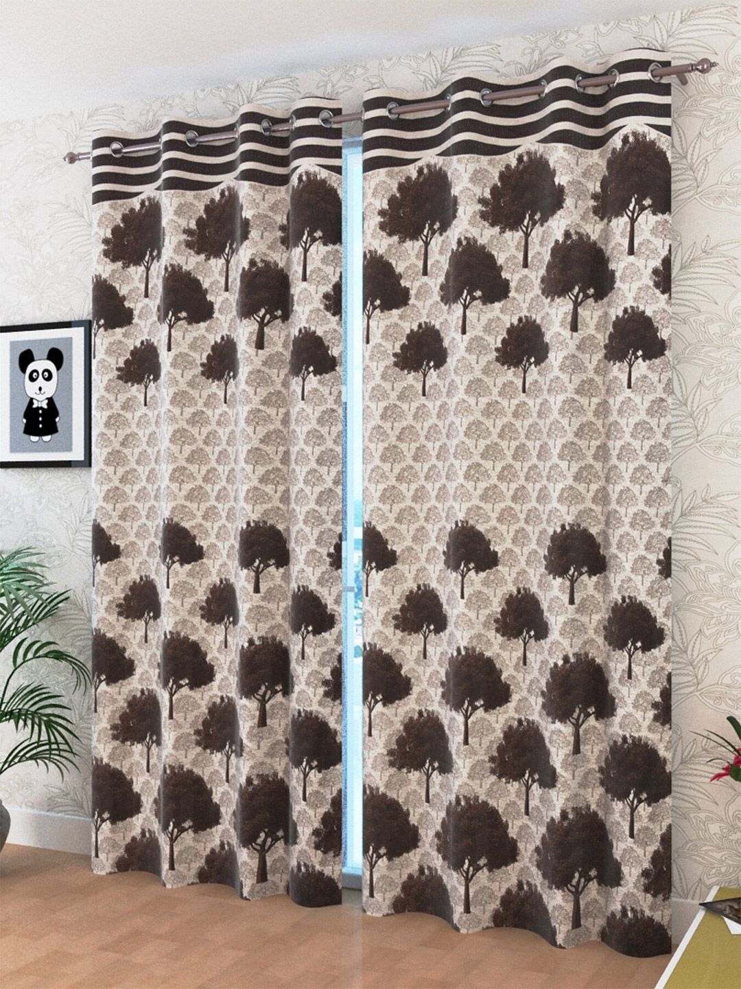 Homefab India Brown Set of 2 Room Darkening Window Curtain Price in India