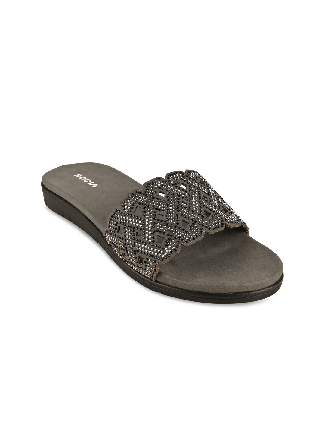 Rocia Women Grey Party Embroidered Flats Price in India