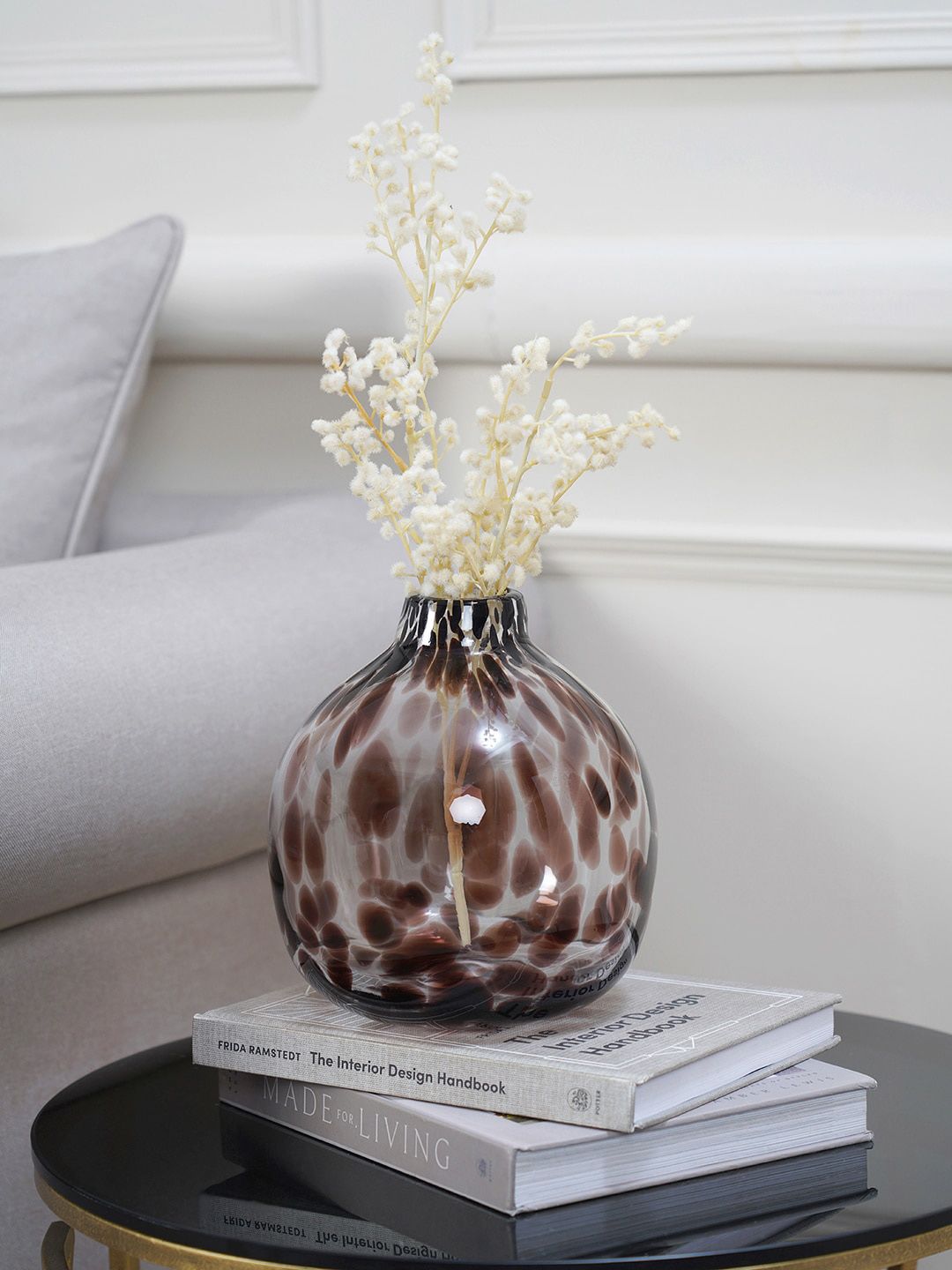 Pure Home and Living Brown & White Printed Flower Vase Price in India