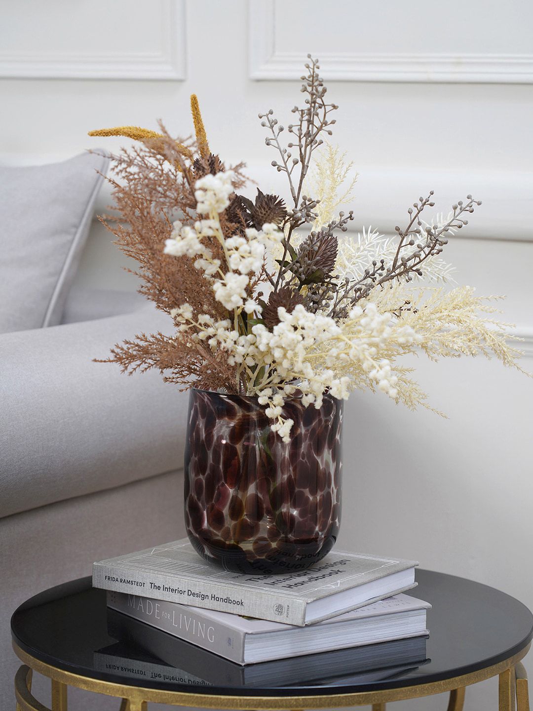 Pure Home and Living Brown & White Printed Glass Flower Vases Price in India