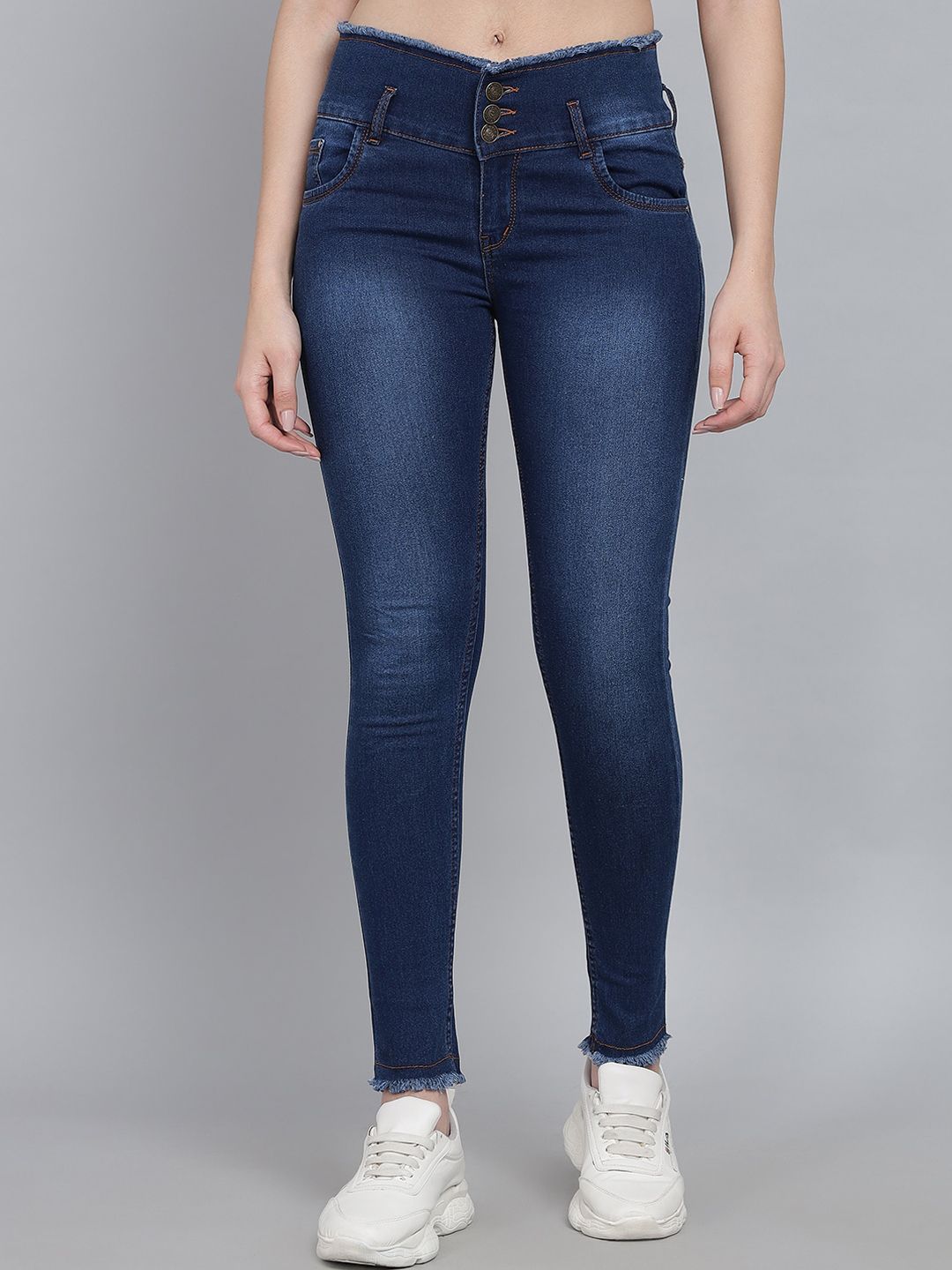 Q-rious Women Blue Slim Fit High-Rise Light Fade Stretchable Jeans Price in India