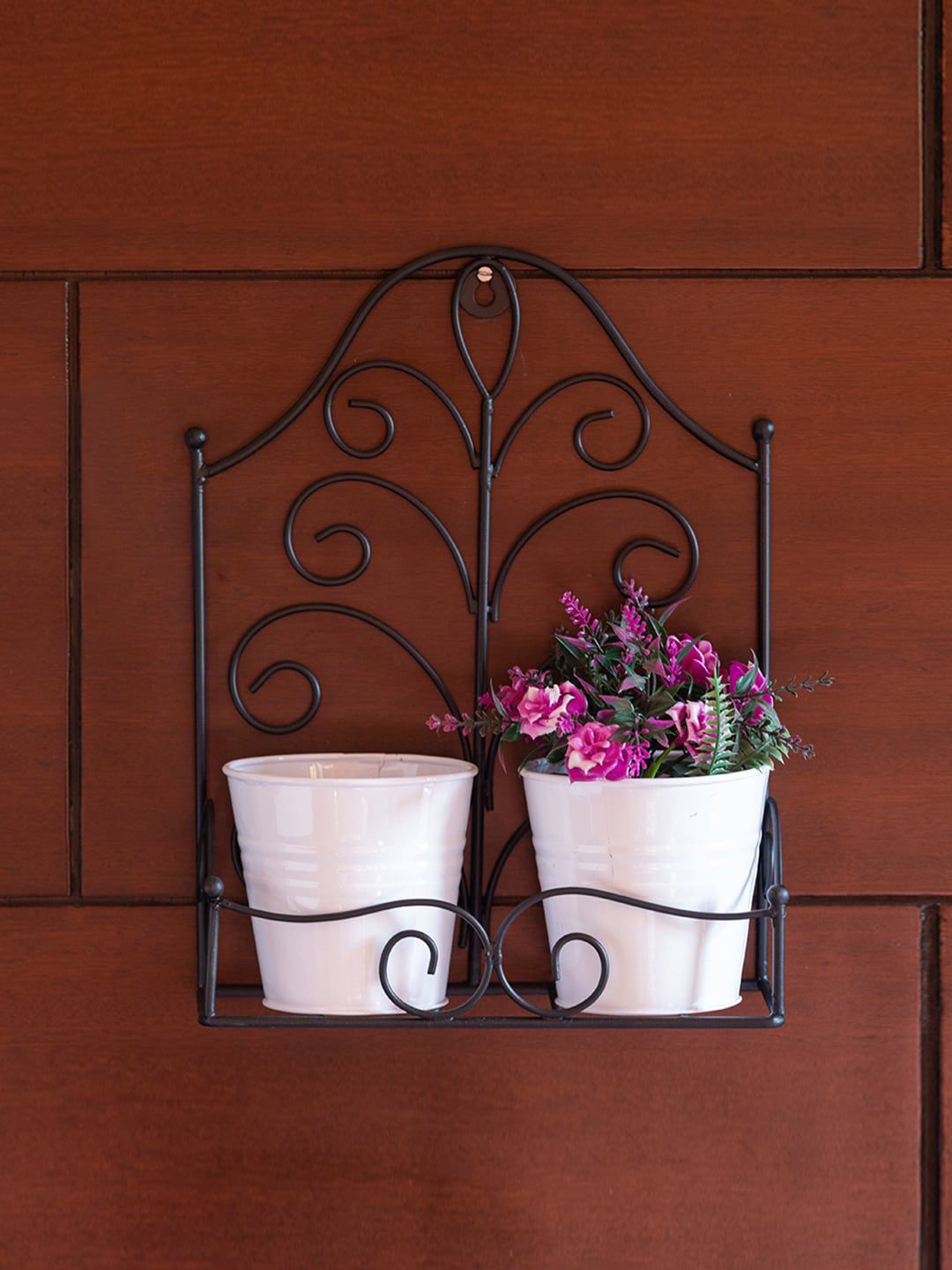 ExclusiveLane Set Of 2 White Solid Metal Planters With Holder Price in India