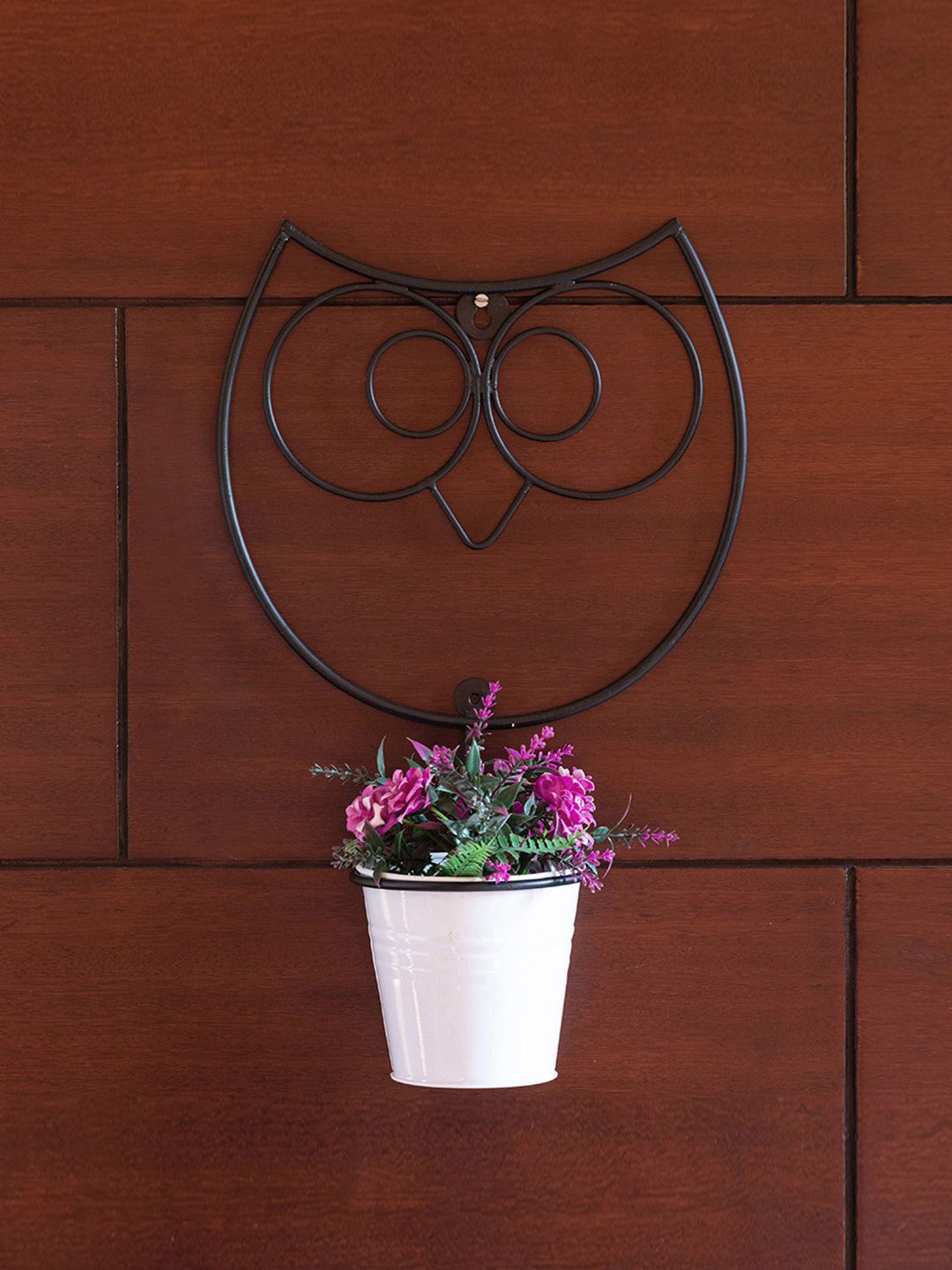 ExclusiveLane White Solid Wide Eyed Owl Iron Wall Planter Pot With Holder Price in India