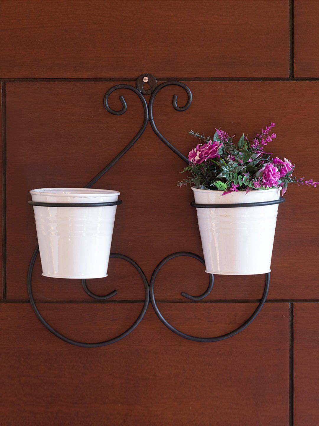 ExclusiveLane Set Of 2 Solid Symmetry Scroll Planters With Holder Price in India