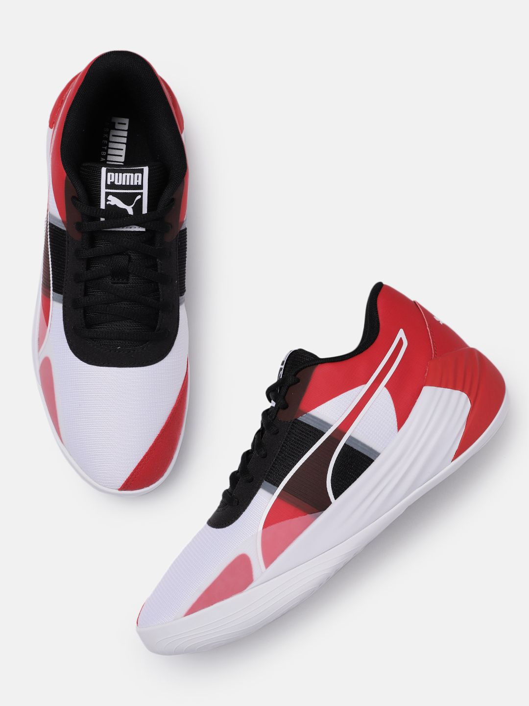 Puma Men White & Red Colourblocked Fusion Nitro Team Basketball Shoes Price in India