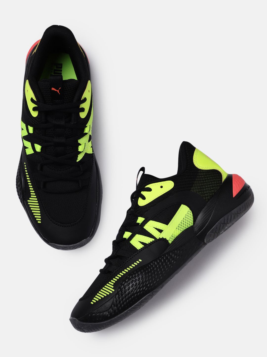 Puma Men Black & Fluorescent Green Solid Court Rider 2.0 Glow Stick Basketball Shoes Price in India