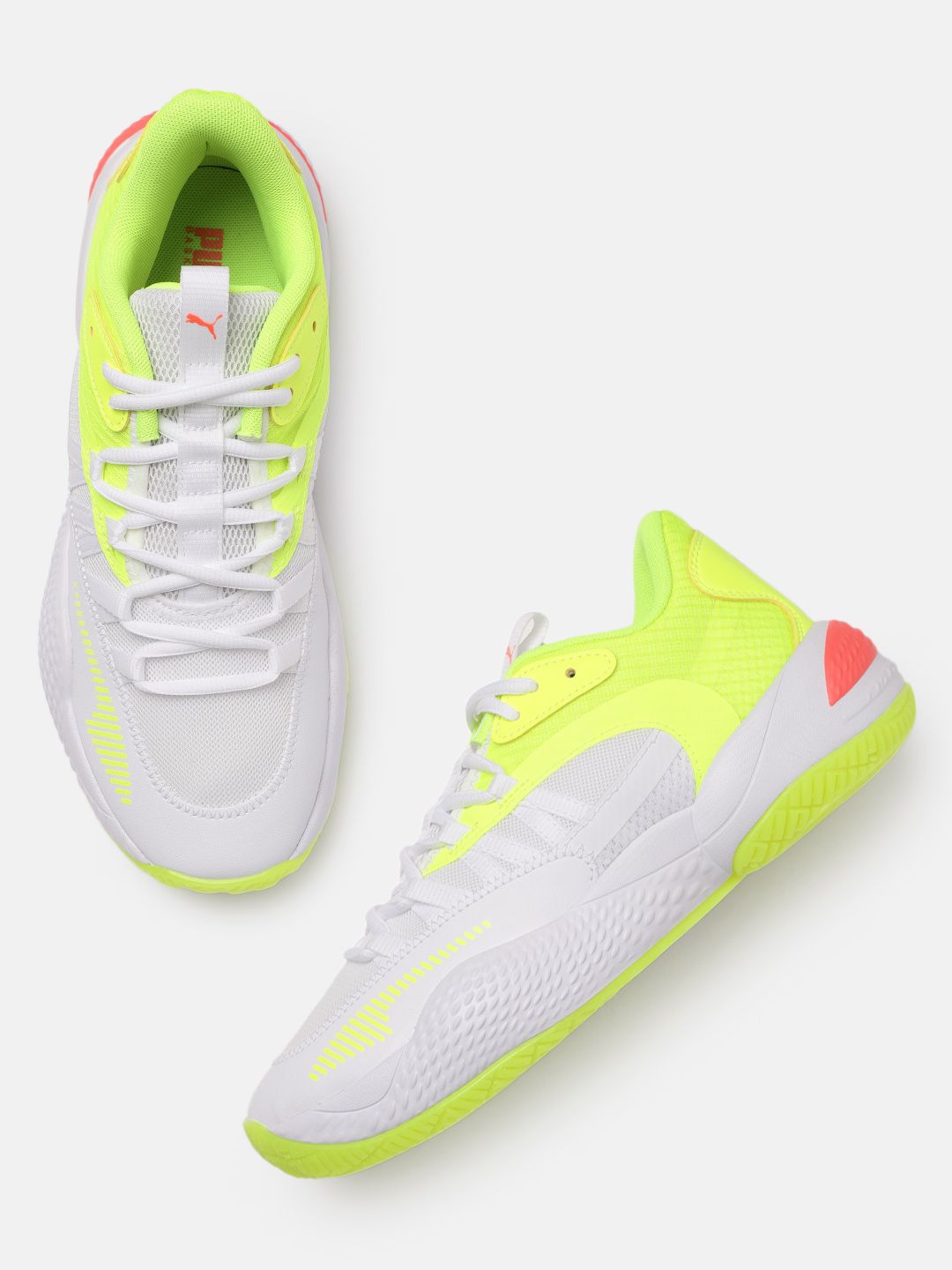 Puma Unisex White & Fluorescent Green Court Rider 2.0 Glow Stick Basketball Shoes Price in India