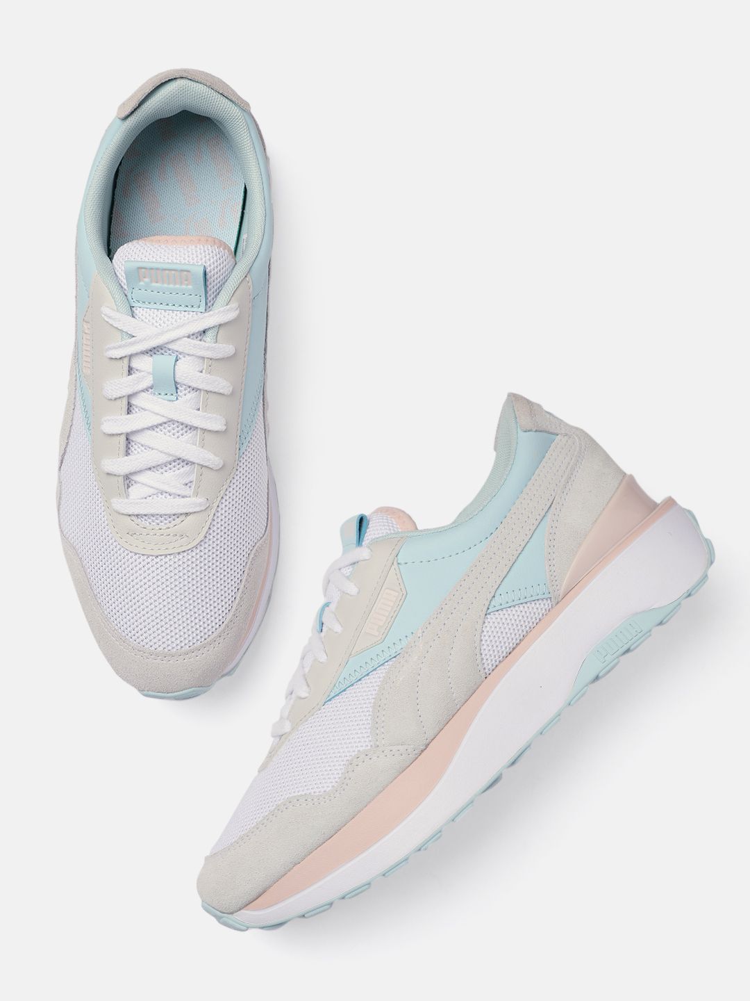 Puma Women White & Grey Colourblocked Cruise Rider Candy Regular Sneakers Price in India