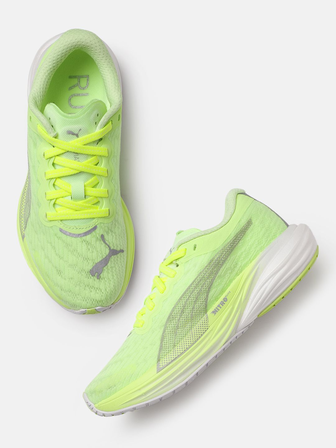 Puma Women Lime Green Textured Deviate Nitro 2 Regular Running Shoes Price in India