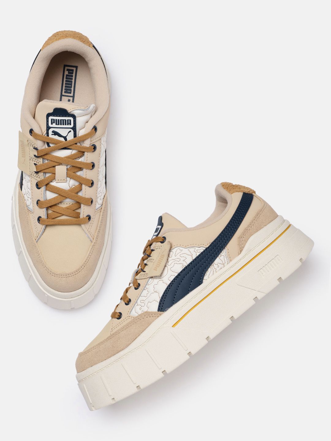 Puma Women Beige Leather Sneakers Price in India
