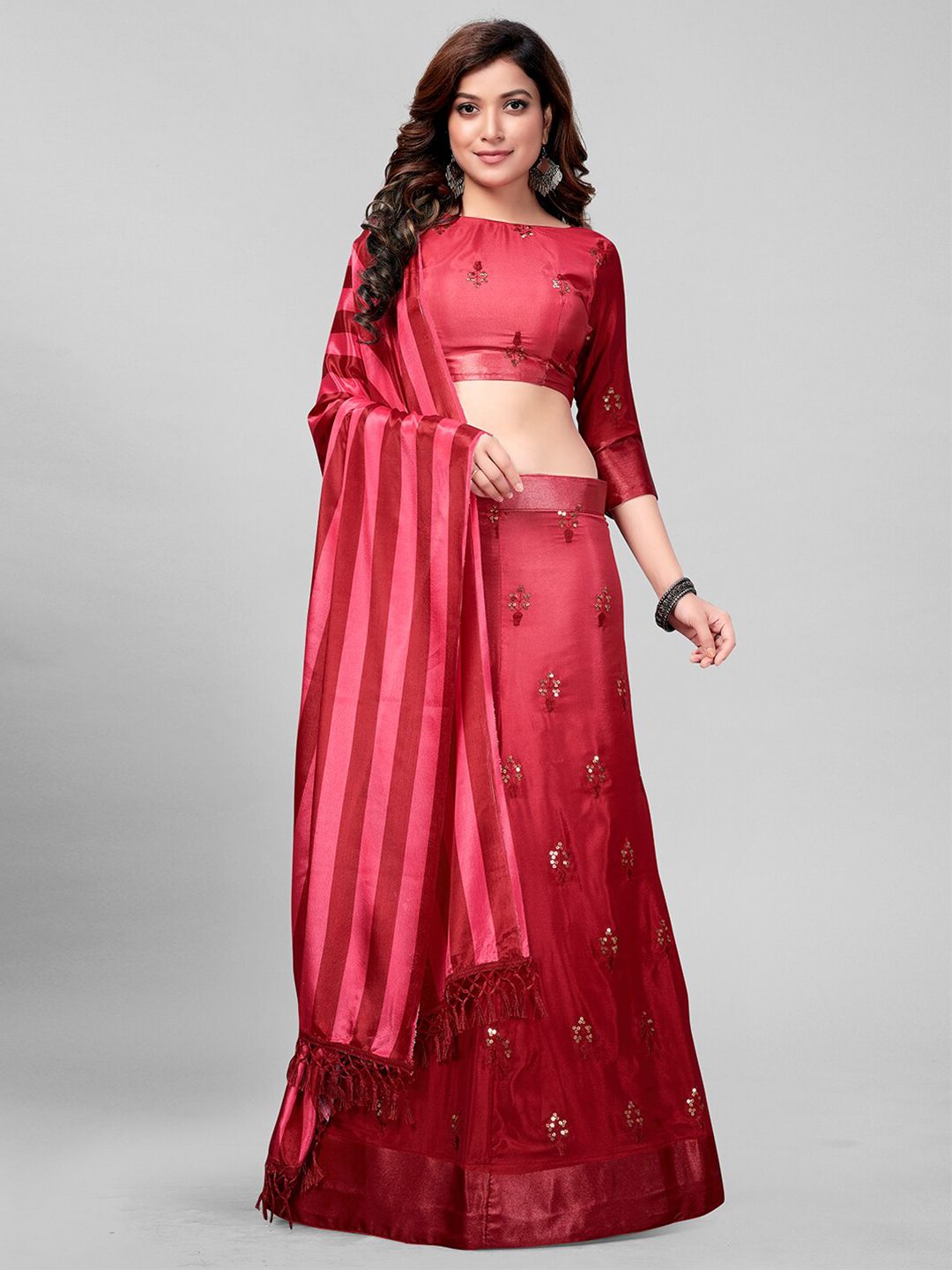 Granthva Fab Women Red Embroidered Semi-Stitched Lehenga & Unstitched Blouse With Dupatta Price in India