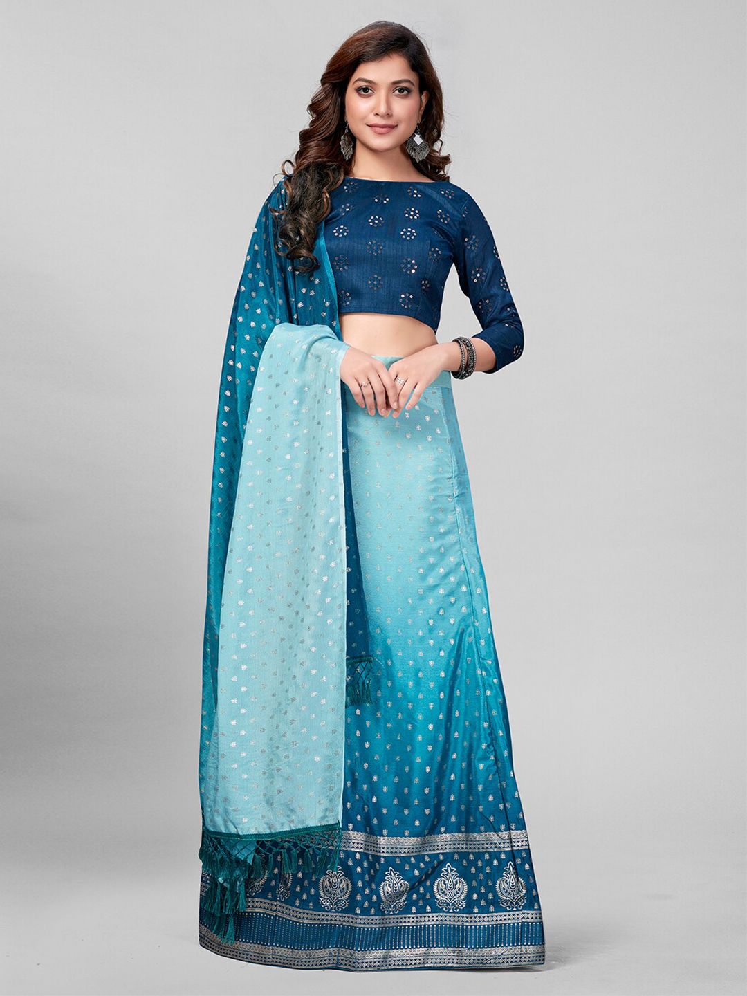 Granthva Fab Turquoise Blue Embellished Semi-Stitched Silk Lehenga Choli Price in India
