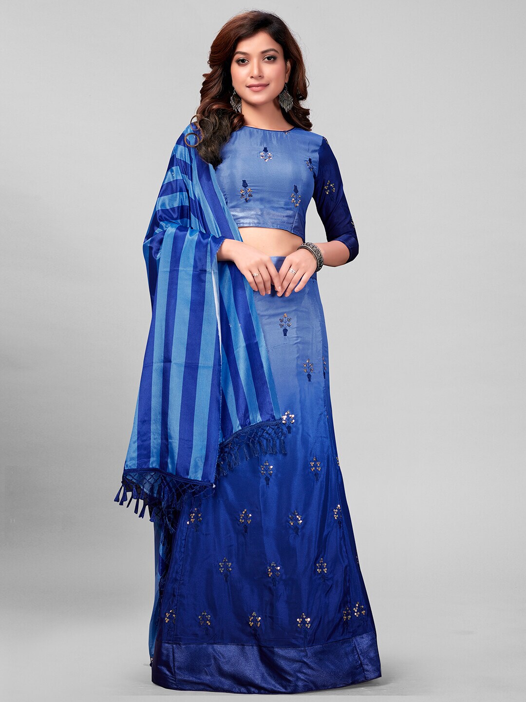 Granthva Fab Blue Embroidered Sequinned Semi-Stitched Lehenga & Unstitched Blouse With Dupatta Price in India