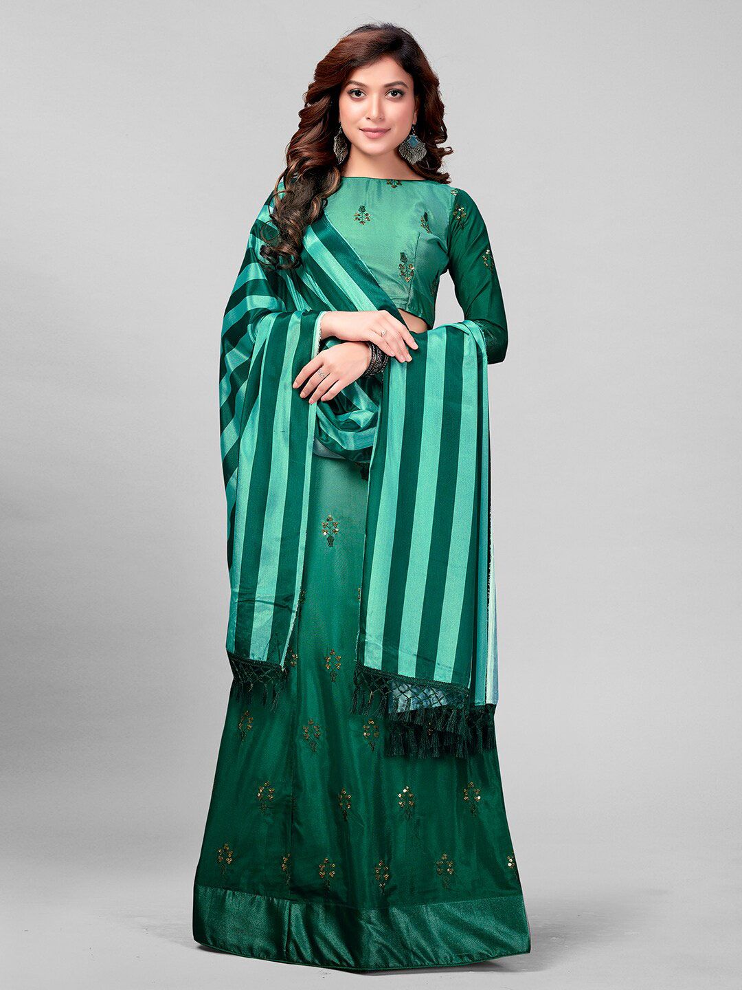 Granthva Fab Green Embroidered Sequinned Semi-Stitched Lehenga & Unstitched Blouse With Dupatta Price in India