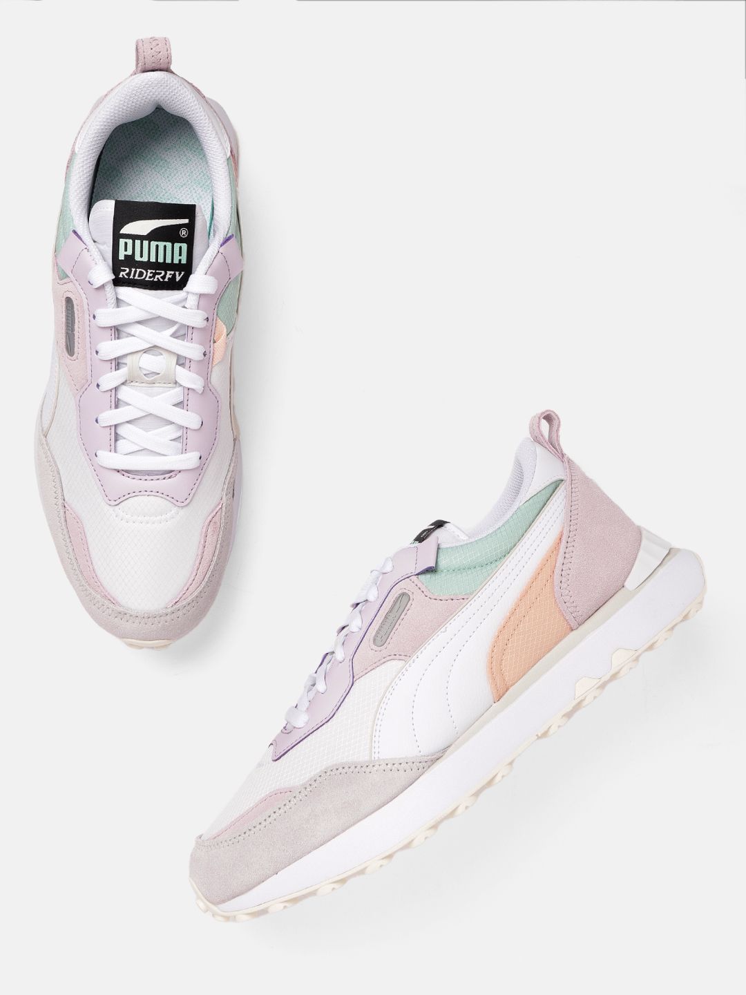 Puma Unisex White & Lavender Rider FV Future Vintage Colourblocked Sneakers Price in India