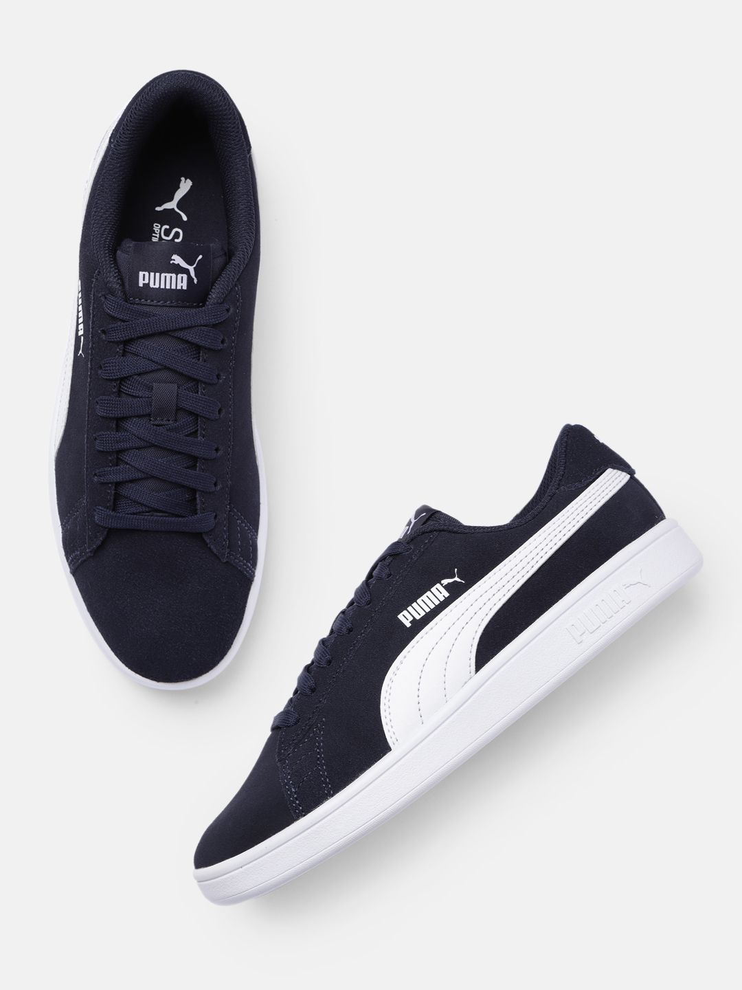 Puma Unisex Navy Blue Smash V2 Wide Colourblocked Suede Sneakers Price in India