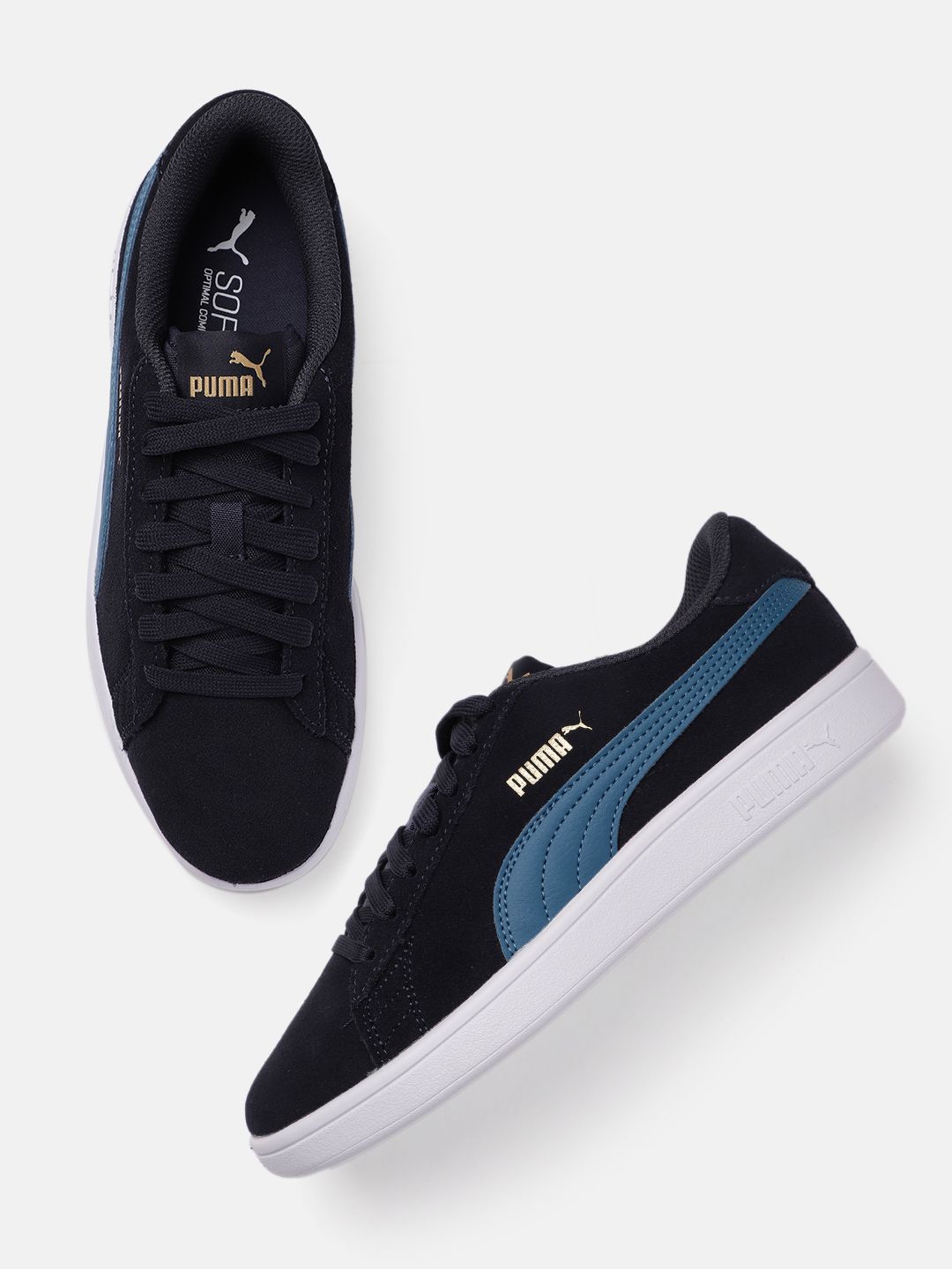 Puma Unisex Navy Blue Solid Leather Smash v2 Regular Sneakers Price in India