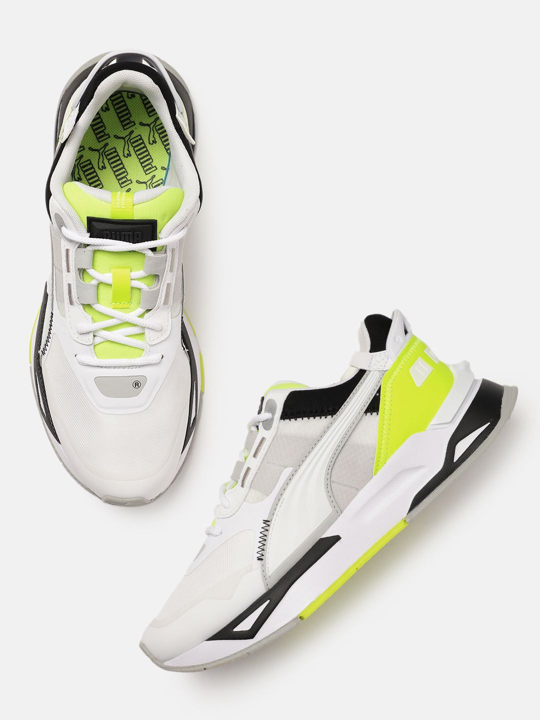 Puma Unisex White & Fluorescent Green Colourblocked Mirage Sport Tech Neon Sneakers Price in India