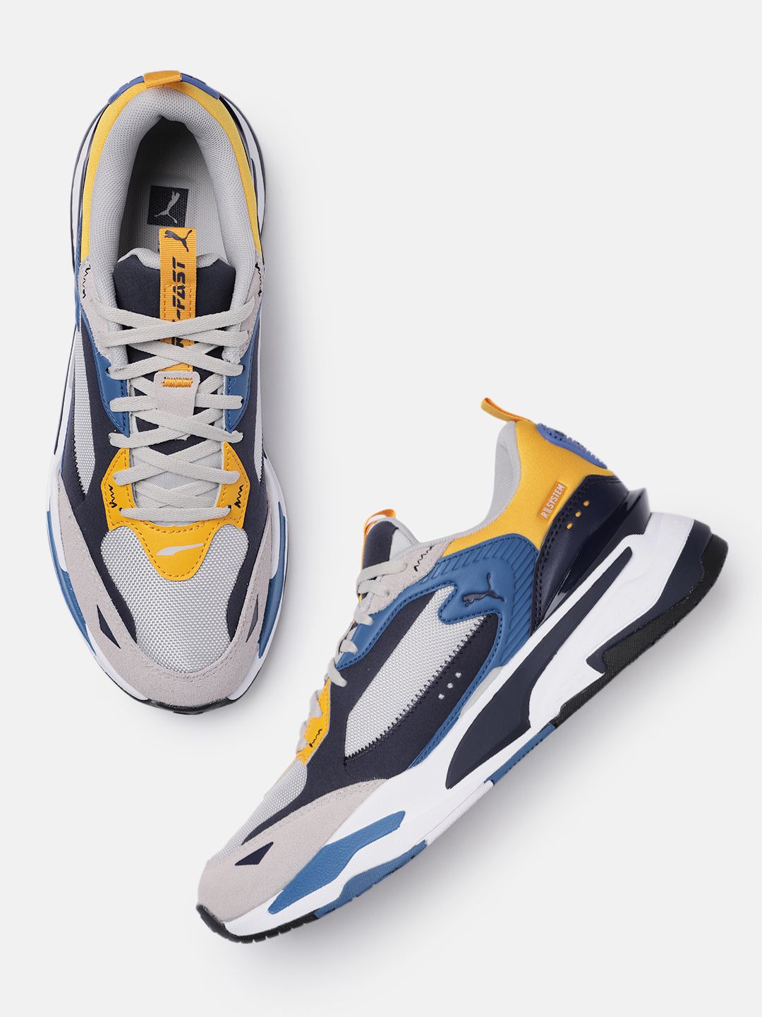 Puma Unisex Grey & Navy Blue Colourblocked RS-Fast Limiter Suede Regular Sneakers Price in India