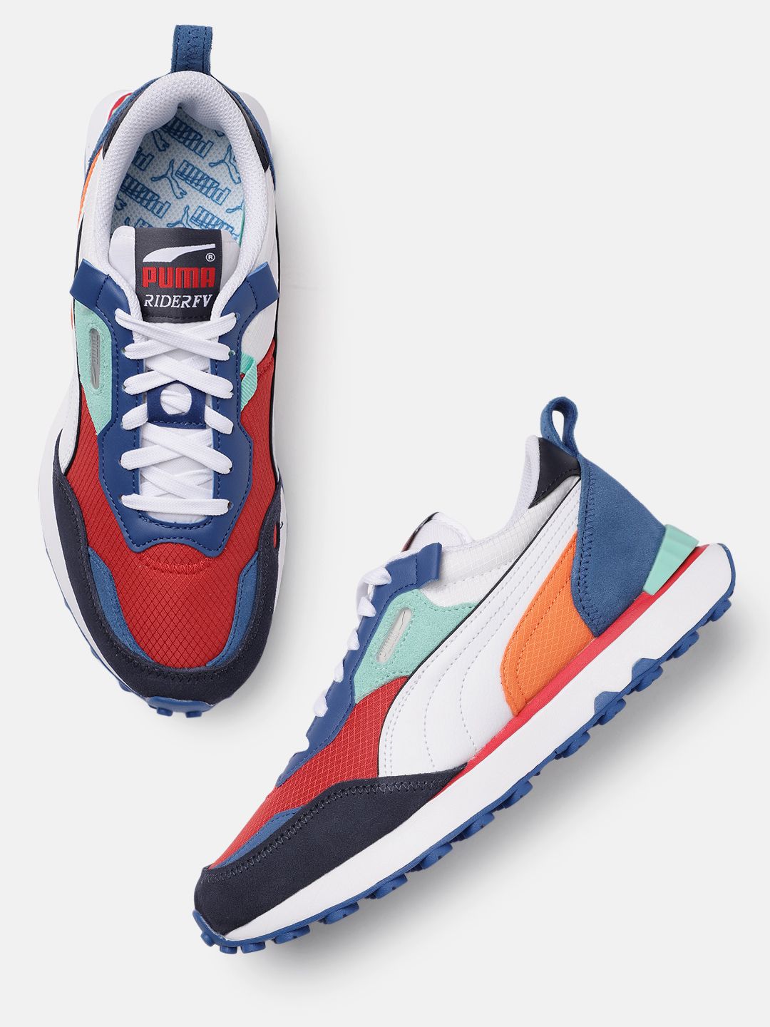 Puma Unisex Red and Blue Colourblocked Rider Future Vintage Sneakers Price in India