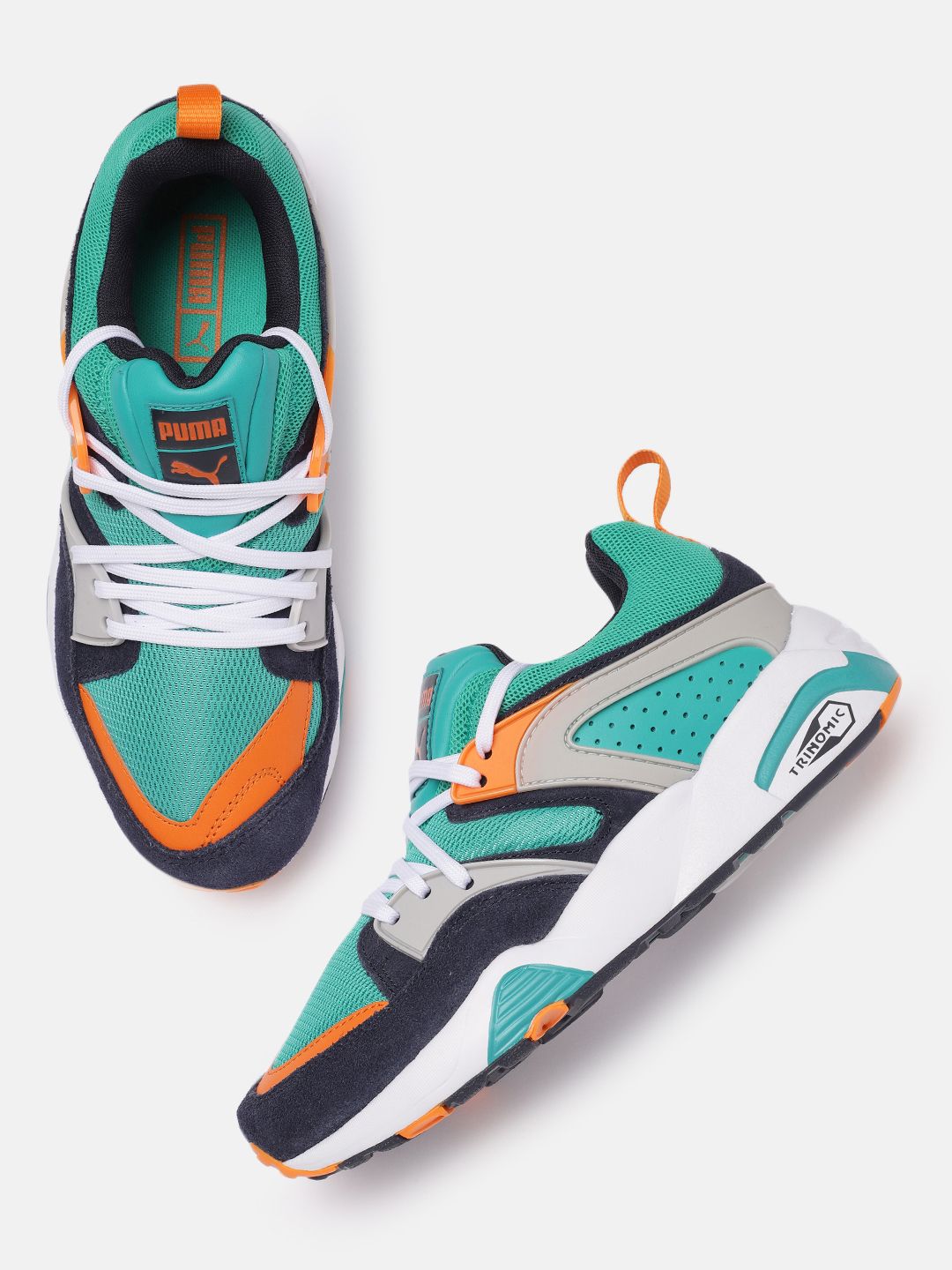 Puma Unisex Green and Orange Colourblocked Sneakers Price in India