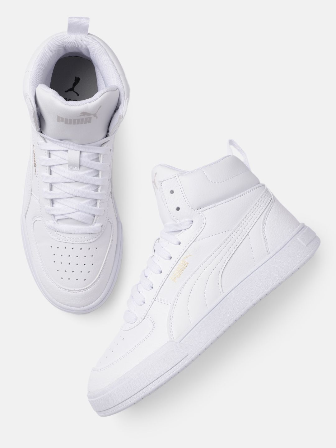 Puma Unisex White Caven Mid-Top Leather Sneakers Price in India