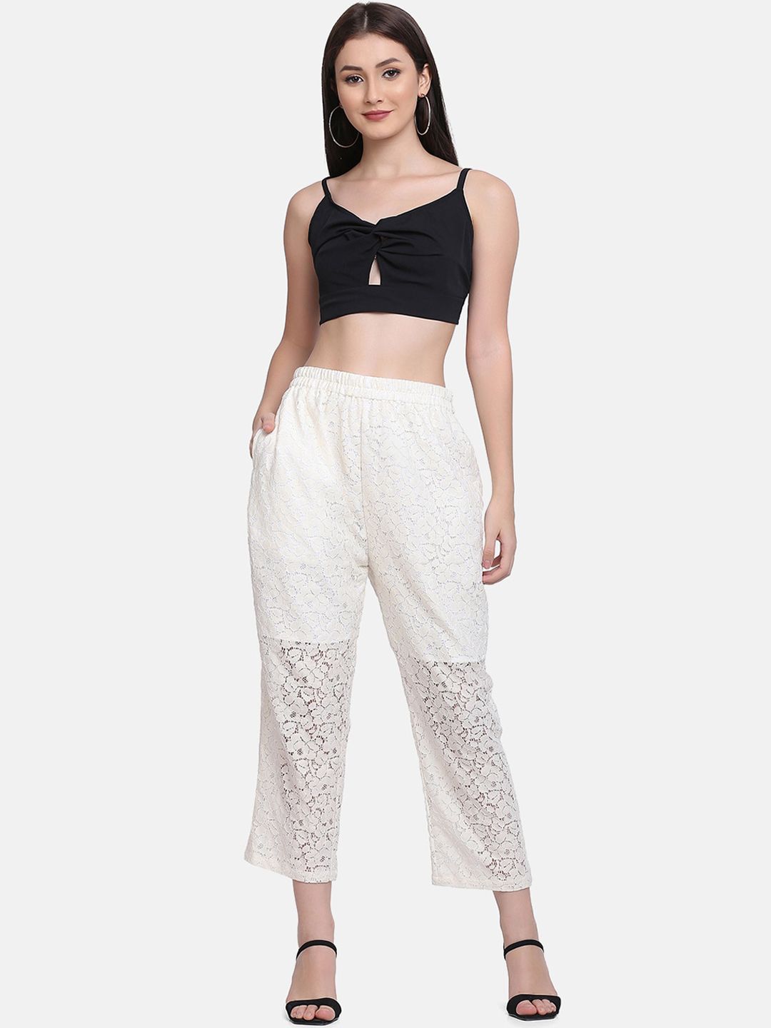 SAKIA Women Off White & Black Top with Trousers