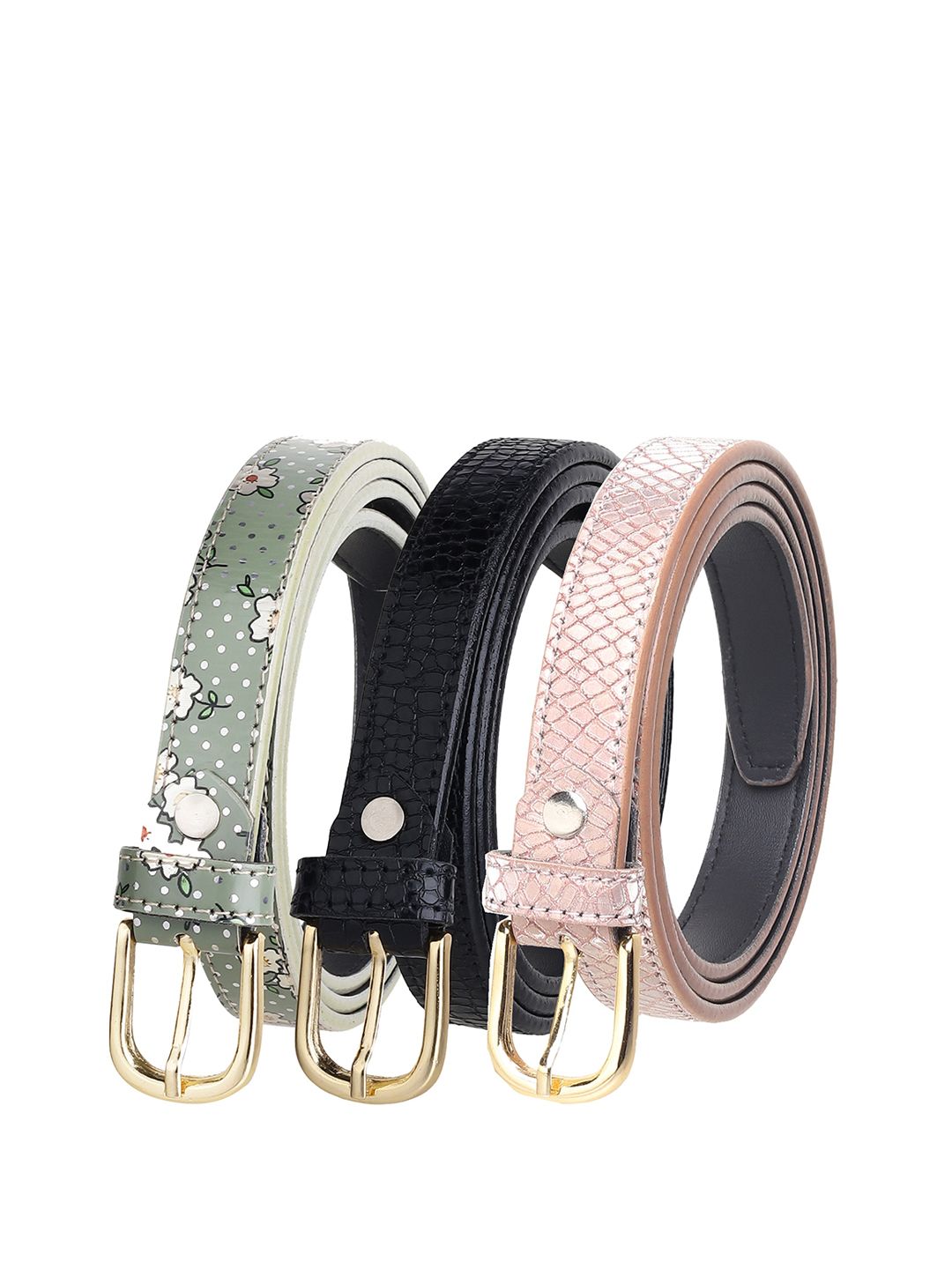 URBAN ALFAMI Pack Of 3 Women Silver-Toned Textured Belt Price in India